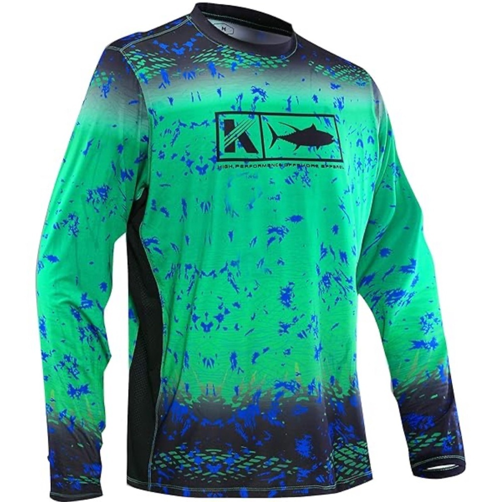 Koofin Gear Men's Blue and Green Rash Guard Swim shirt